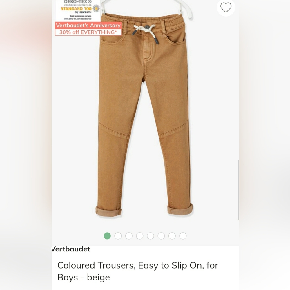 VERBAUDET Beige Slim Pull On Trousers Sz 5/6